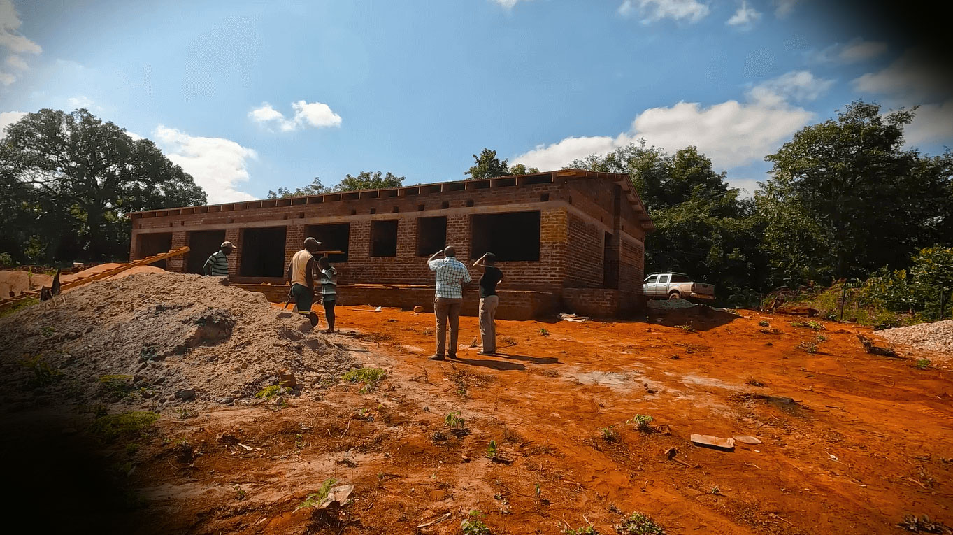 Picture of a completed roofed building of a rural homestead in Zimbabwe